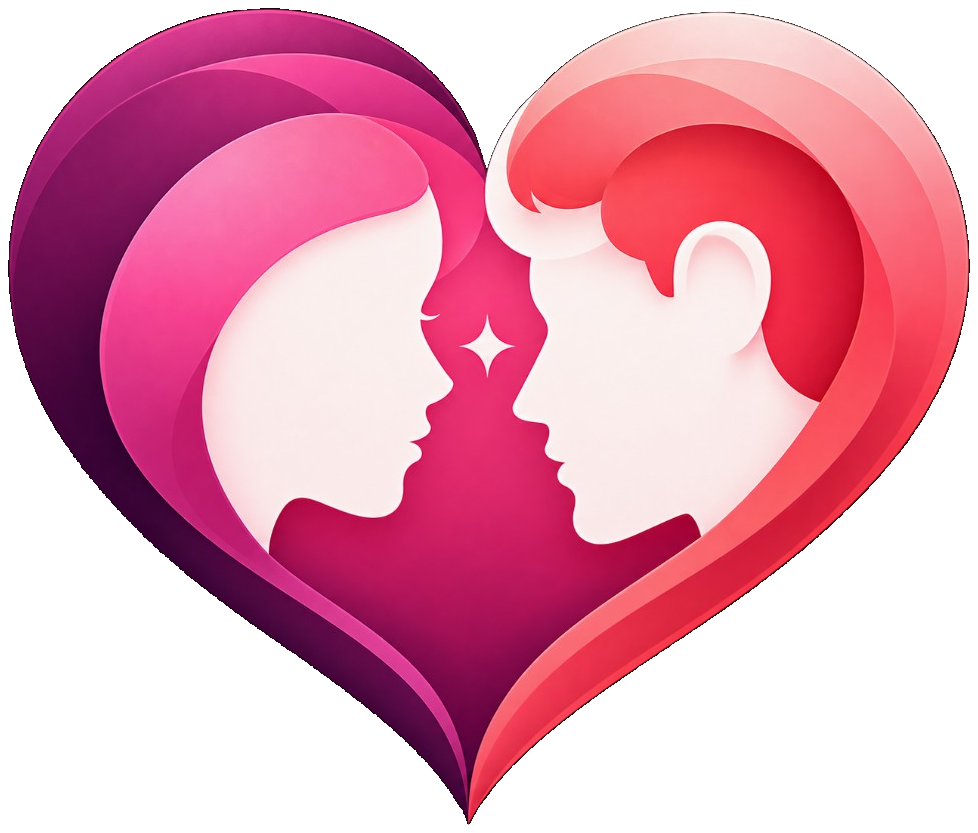 Two profiles facing each other, forming a heart with a spark between them